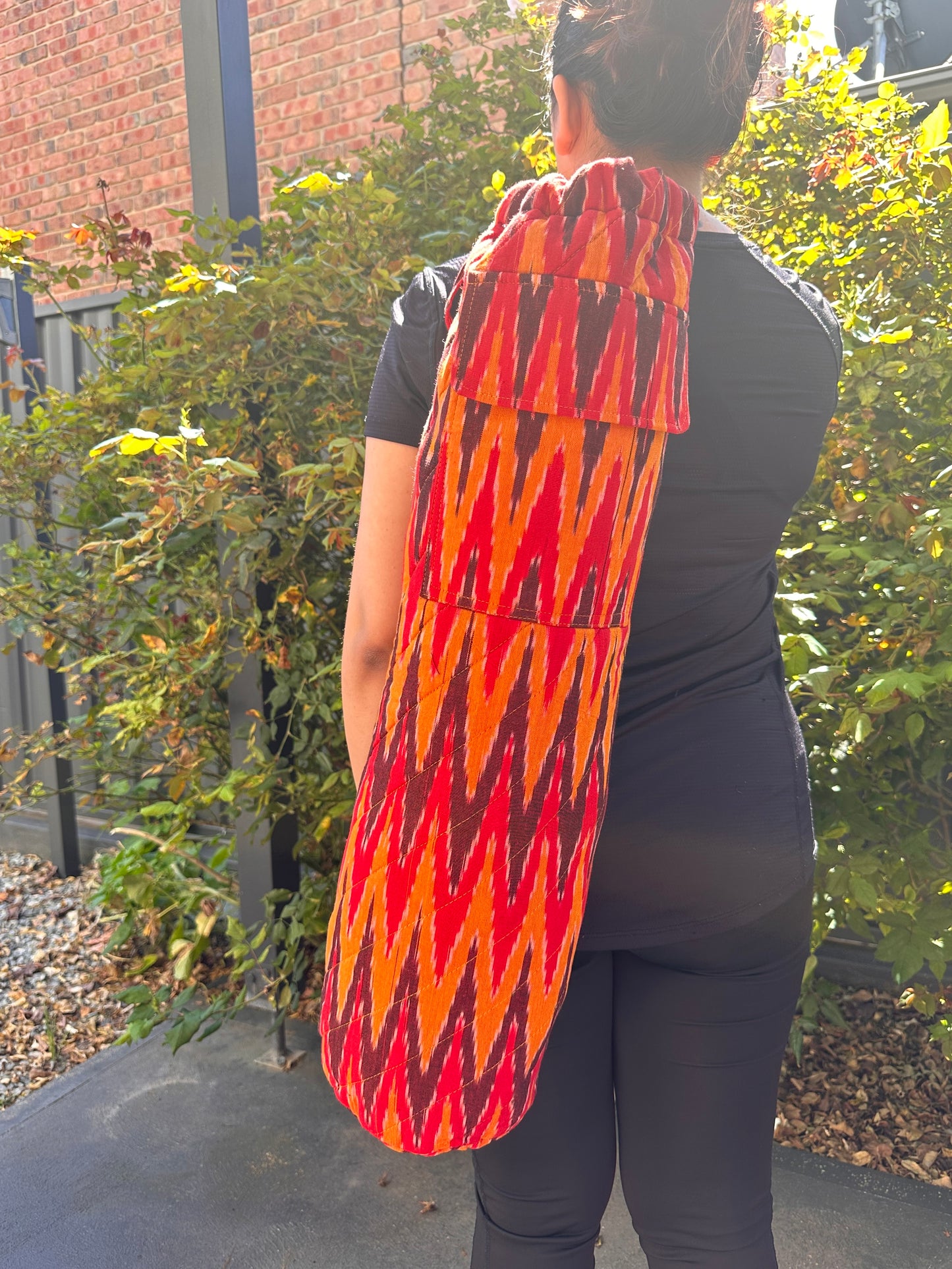 Chilli Red Ikat Cotton Quilted Yoga/Beach Mat Bag