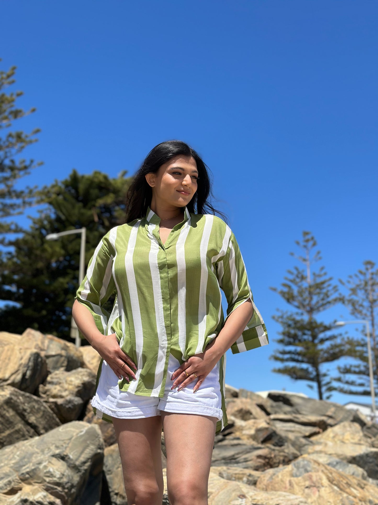 Charlotte Stripes Green Shirt
