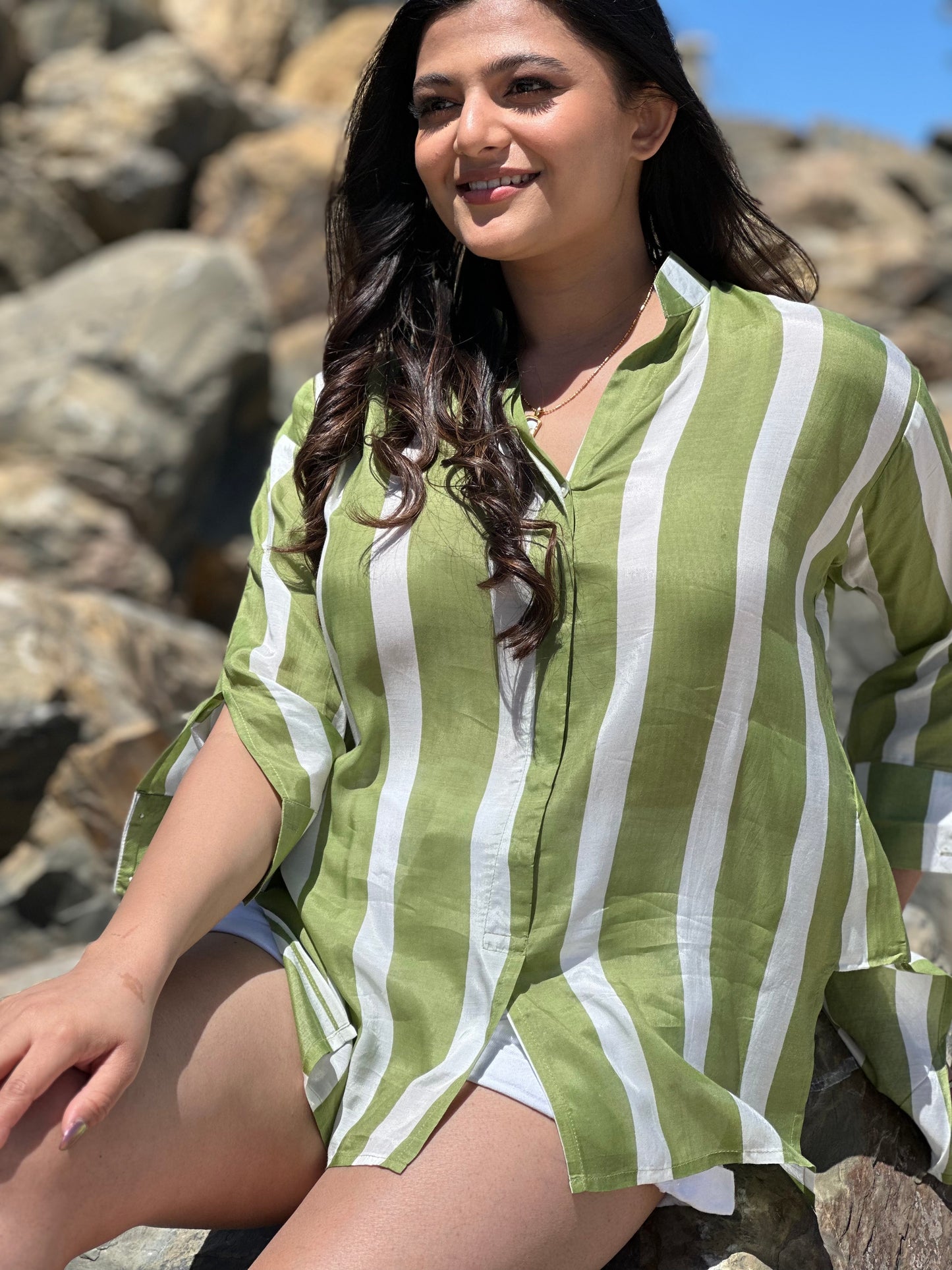 Charlotte Stripes Green Shirt