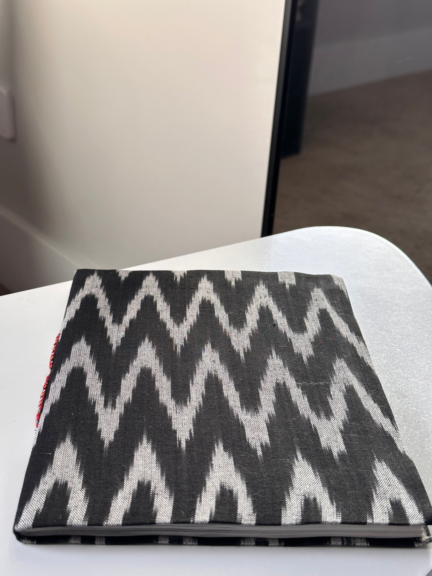 Black Ikat fabric cover handmade paper notebook (9*7 in)