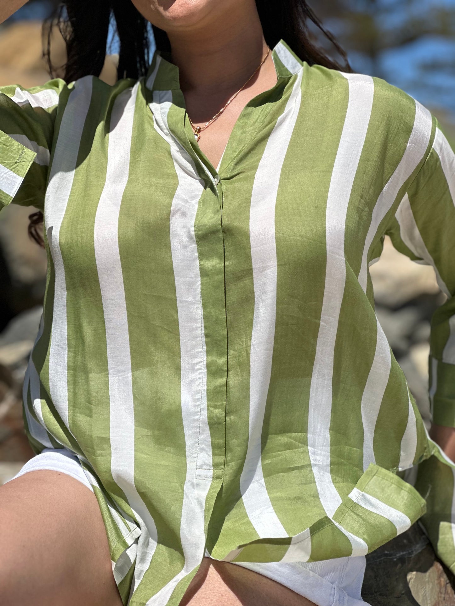 Charlotte Stripes Green Shirt