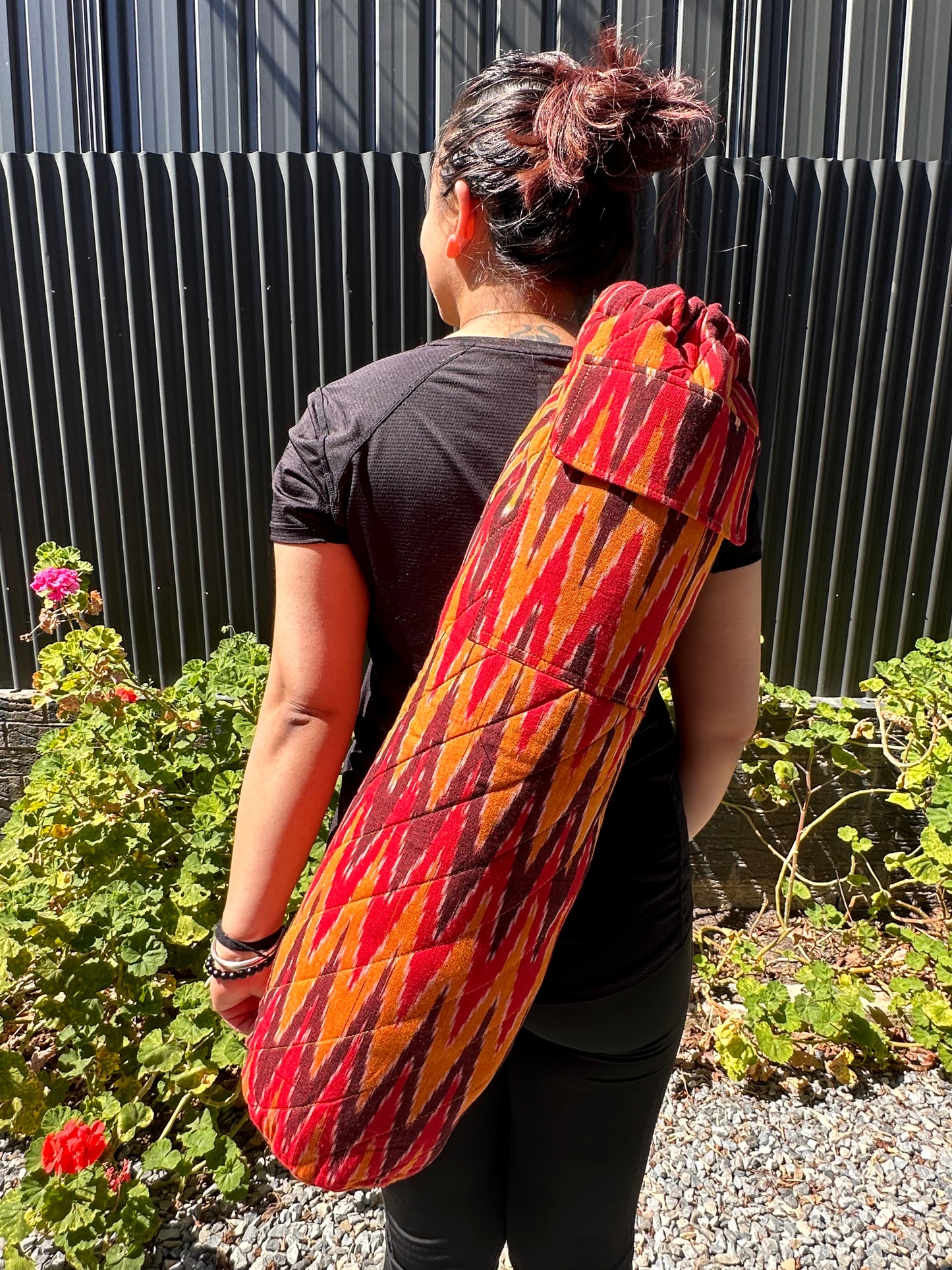 Chilli Red Ikat Cotton Quilted Yoga/Beach Mat Bag