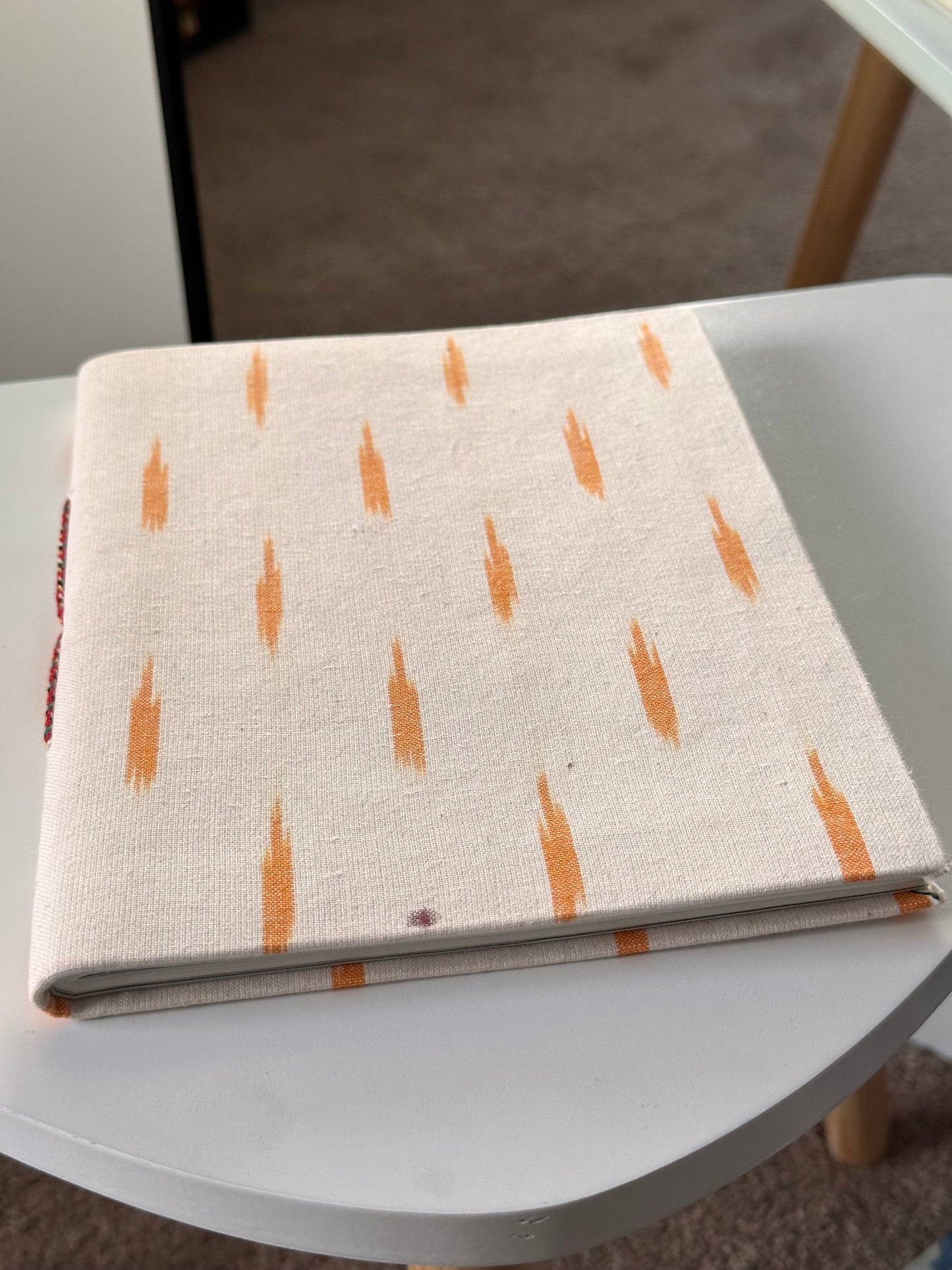 Orange ikat print fabric cover handmade paper notebook (9*7 in)