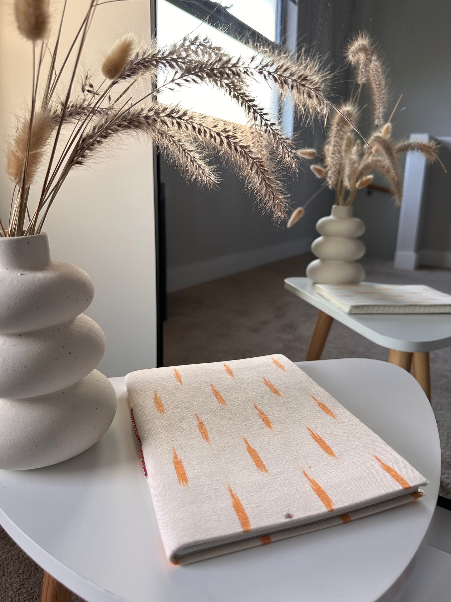 Orange ikat print fabric cover handmade paper notebook (9*7 in)