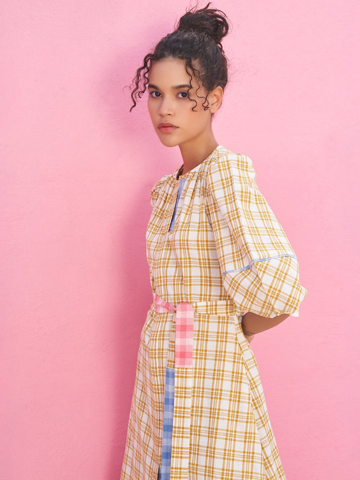 Freda Check Cotton Midi Dress