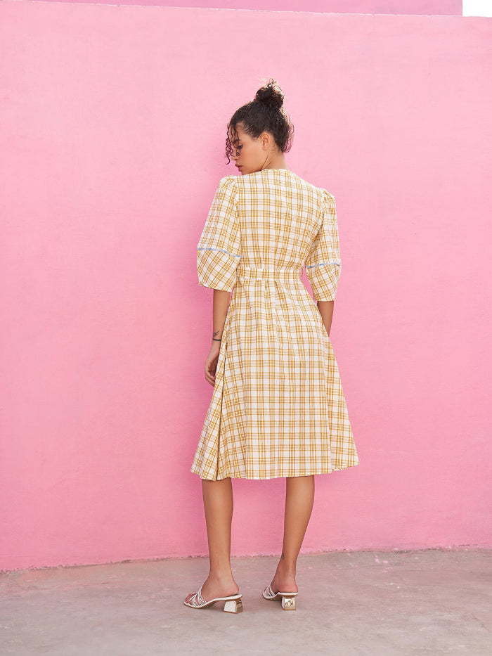 100% Cotton Freda Check Midi Dress