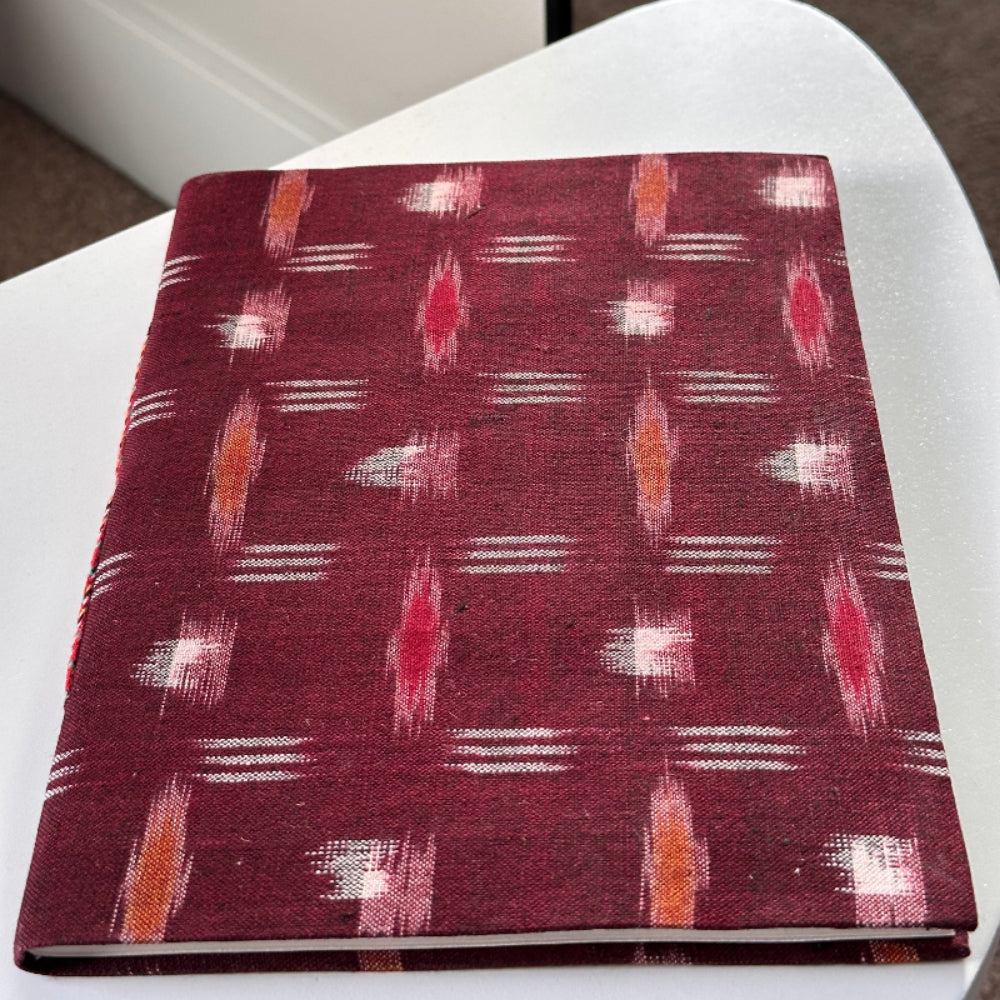 Merry red Ikat print fabric cover handmade paper notebook