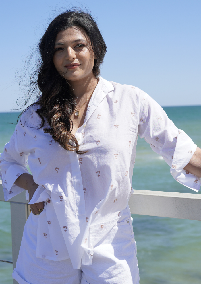 Poet White Embroidered Shirt For Women Made Of 100% Cotton