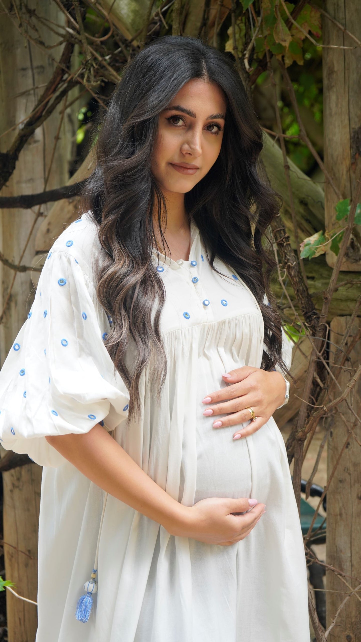 Sky puff sleeves midi dress
