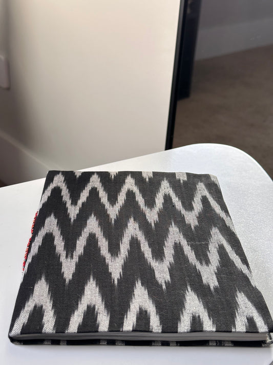 Black Ikat fabric cover handmade paper notebook (9*7 in)