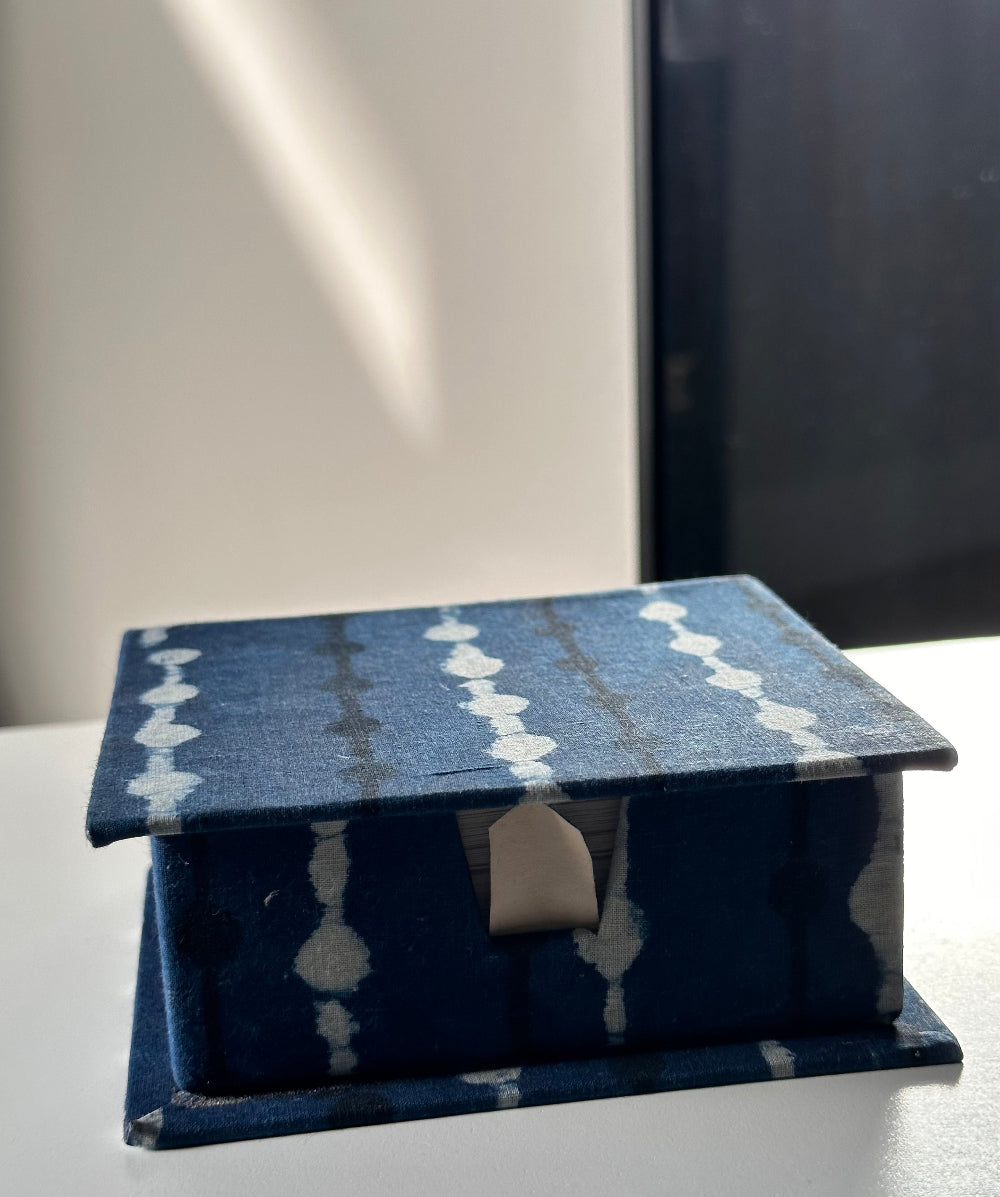 Blue Block Printed Slip Box With Note Slips – Threads of India
