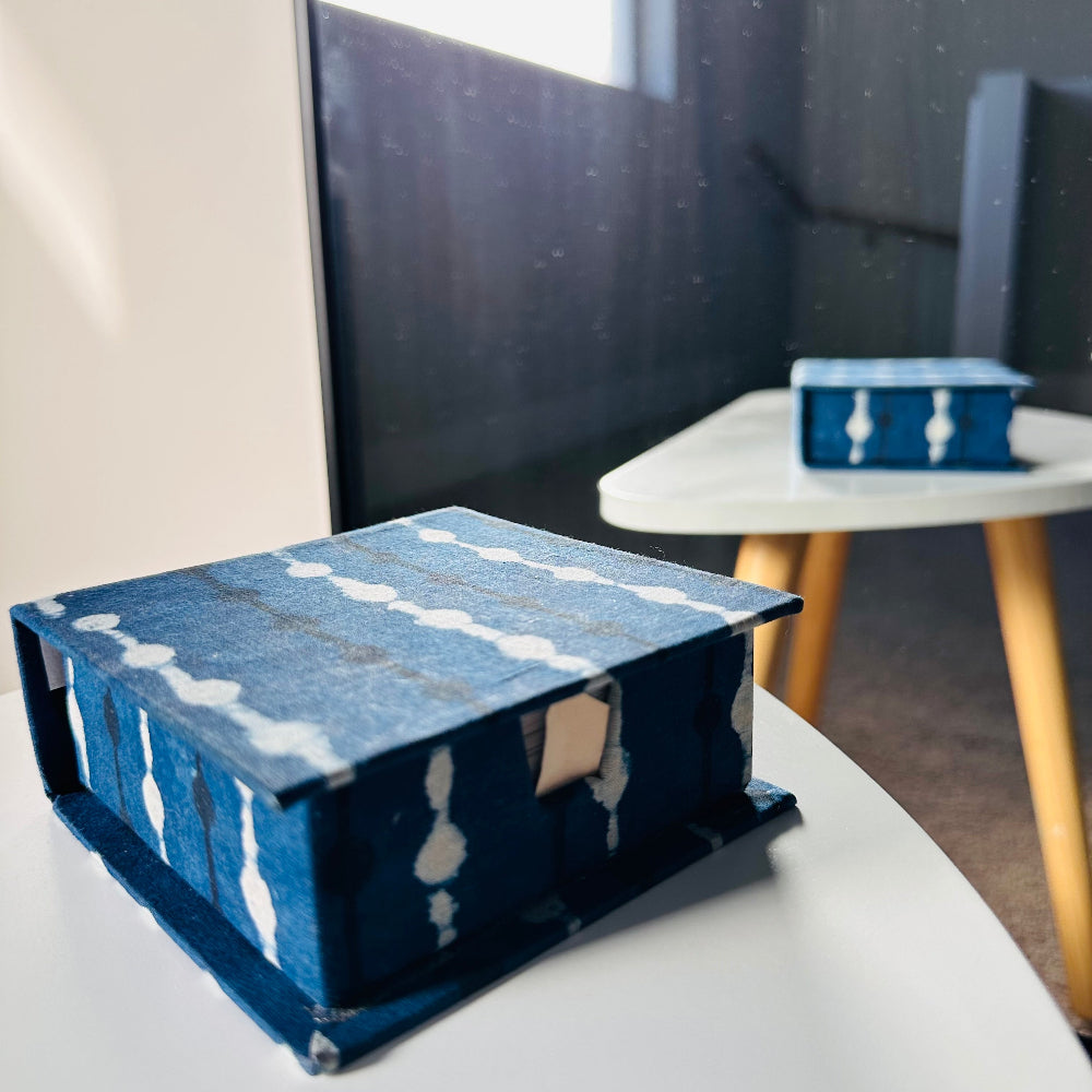 Blue Block Printed Slip Box With Note Slips – Threads of India