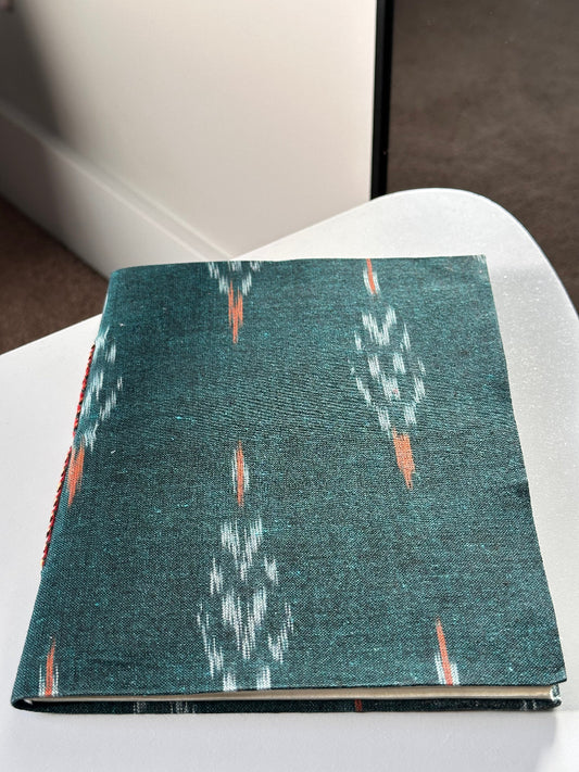 Bold green Ikat fabric cover handmade paper notebook