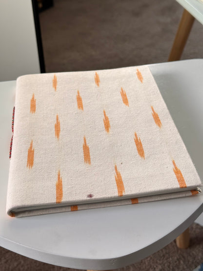 Orange ikat print fabric cover handmade paper notebook (9*7 in)