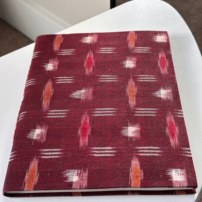 Merry red Ikat print fabric cover handmade paper notebook (9*7 in)