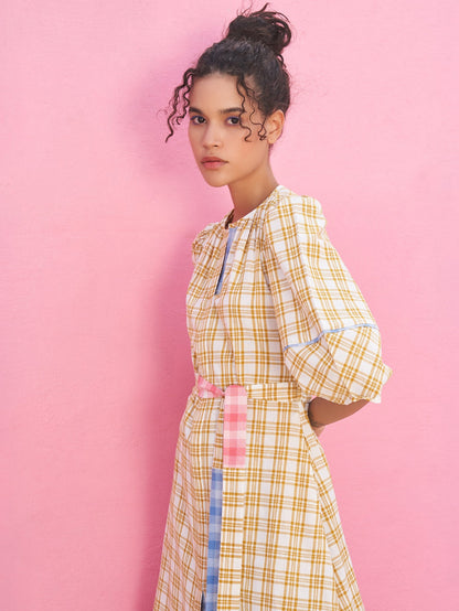 Freda Check Cotton Midi Dress