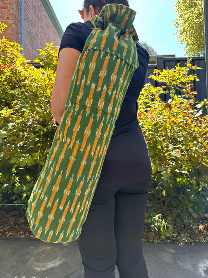Green and Yellow Print Ikat Cotton Yoga Beach Mat Bag