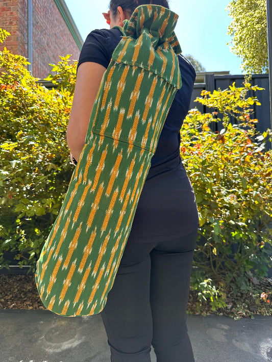Green and Yellow Print Ikat Cotton Yoga Beach Mat Bag
