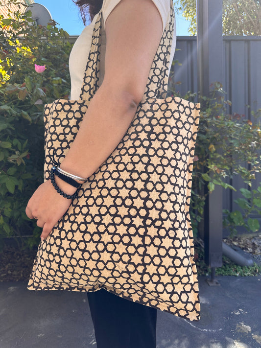 Star print Hand Block Printed Tote Bag Kalamkari print