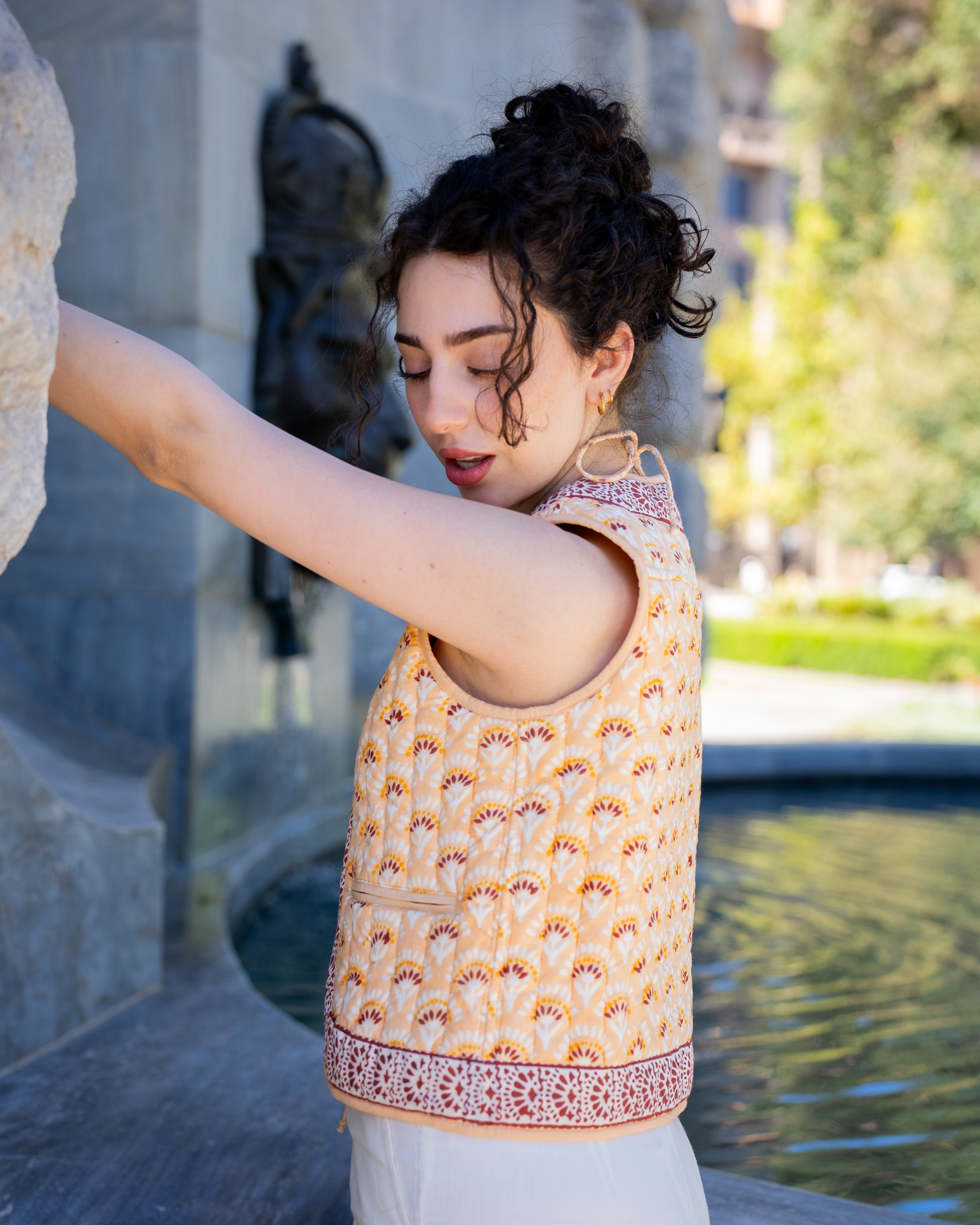 Boho Bay Half Sleeve Quilted Jacket – side profile view highlighting armhole, quilting and border trim detail 